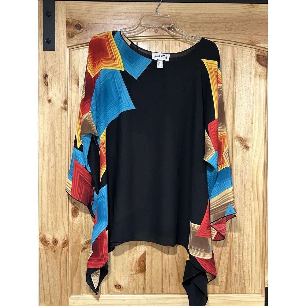 Joseph Ribkoff Women’s Tunic Top Black Multi Color Geometric Pattern Size 8